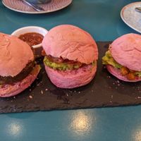 Vegan breakfast sliders on homemade beetroot buns at Cup Tea Salon in Aberdeen