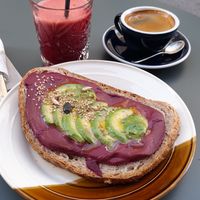 Toast with beatroot Húmus and avocado! at Caffé Berry in Valletta