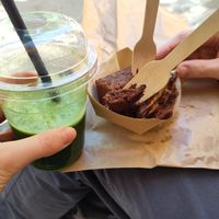 Green smoothie and banana bread (half eaten sorry) at Nata The Cook in Mallorca