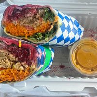 Ginger chicken wrap with satay dip at Hearts Choices - Market Stall in Calgary