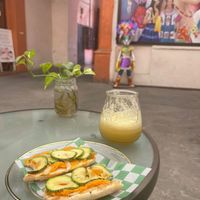 Torta verdurita y jugo de piña, naranja y limón at Citronella in Oaxaca