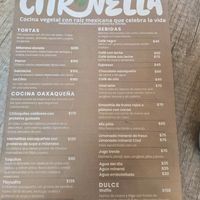 Menu at Citronella in Oaxaca