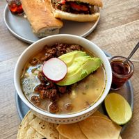 Torta & pozole  at Citronella in Oaxaca