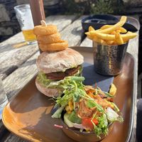 Blencathra mountain burger in the sunshine !  at White Horse Inn in Keswick