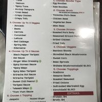 Menu back  at Lifting Noodles Ramen in North Charleston