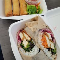 Spring rolls and Uncle Iroh burrito roll. at Lifting Noodles Ramen in North Charleston