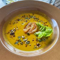 Pumpkin soup at Veggie Palmas in Medellin