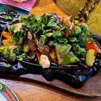 Close up on hot fajita veggies and tofu at Pueblo in Gdansk