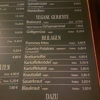 Food menu with vegan options at Taxisgarten in Munich