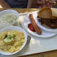 Cabbage salad, potato salad, ‘Ox roll’ and sausage   at Taxisgarten in Munich