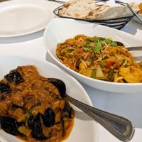 Vegan aubergine bhaji (left) and vegan curry (right) at Ghandi Indian Restaurant in Winchester
