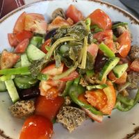 My Vegan Greek salad w/out onion, oil and feta. Special order!  at Aktaion in Rhodes