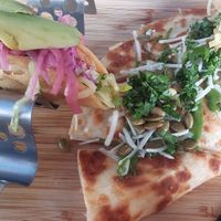 Vegan cheese and vegetable quesadilla, and customized vegan taco at Turco Taco in Naples