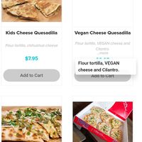 Order online too, such as a vegan cheese quesadilla. at Turco Taco in Naples