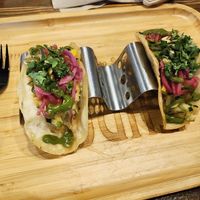 Vegetable tacos made vegan by leaving off cheese and crema good but a bit bland without salsa at Turco Taco in Naples