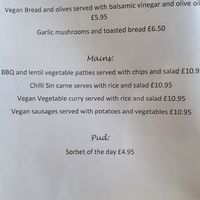 Separate vegan menu at The Wheatsheaf Inn in Carperby