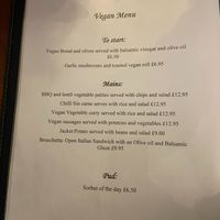 Separate vegan menu at The Wheatsheaf Inn in Carperby