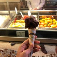 Hazelnut and chocolate gelato in a vegan cone  at Perche No in Florence