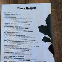 Dinner menu at Black Radish in Tallahassee