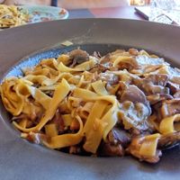 The mushroom linguini was delicious.  at Enhorio in Samos