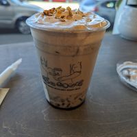 Black sesame nut mylk with nut cream and brown sugar jelly at Nuttea in Vancouver