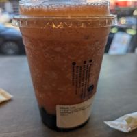 Strawberry tea with nut cream and boba at Nuttea in Vancouver