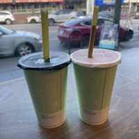 matcha w boba & strawberry smoothie   at Nuttea in Vancouver
