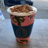 Hot apple tea with Nut cream  at Nuttea in Vancouver