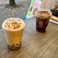  Black sesame milk tea with nut cream and Earl grey milk tea with chocolate cream at Nuttea in Vancouver
