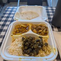 Chickpea potato, cauliflower/potato/butter beans, okra at Sree's Food - Downtown in Pittsburgh