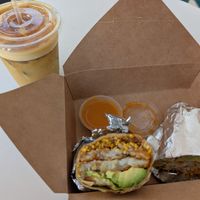 Breakfast burrito and iced golden milk at Vida Pura in East Los Angeles