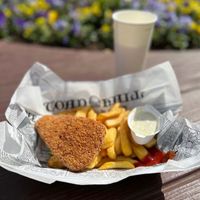 Vegan fish and chips - 12€  at Disneyland - Toad Hall Restaurant in Chessy