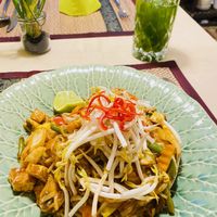 Vegan Paid Thai and green tea lemonade  at Pinto Thai in Darmstadt