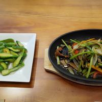 Baby pumpkin with garlic, Bí Nụ Xào (Bơ Tỏi); Teppanyaki fish in pepper, Thiết Bảng Ngư (Cá Chạy Sốt Tiêu) at Bà Xã in Ho Chi Minh City