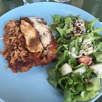 Lasaña de calabacín con salsa de tomate y soja texturizada  at Le Jardin in Biarritz