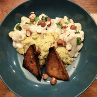 Smoked tofu, polenta, cauliflower, hazelnuts at Le Jardin in Biarritz