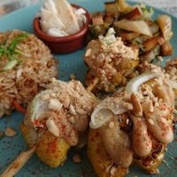 Kuala Lumpur garden. Another magnificent dish, featuring all kinds of cauliflower, satay sauce, smoked tofu, fried rice.. at Le Jardin in Biarritz