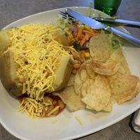 Baked potato with beans and vegan cheese  at The Park Café - Hazlehead Park in Aberdeen