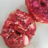 sweet raspberry and fresh strawberry at La Donuteria in Liptovsky Mikulas