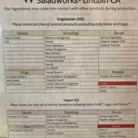 The separate sheet with vegan and vegetarian options (not including veggies)  at Saladworks in Lincoln