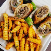 CheeZe Stayk rolls w/ French fries at Seed Thyme & Harvest Plant-based Cuisine in Spartanburg