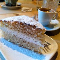 Cake of the day with sweet cream in the middle. at Rutz in Somma Lombardo