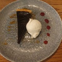 (Festive menu) chocolate torte with vegan ice cream at Blacksmiths Arms in Macclesfield