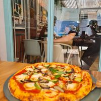 Vegetable & vegan cheese pizza at Vegano in Bangkok
