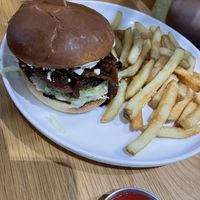 steakhouse burger and side small friess  at Veggie Grill by Next Level in Beaverton