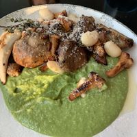 Grilled mushrooms variety on basil cream  at Motto am Fluss in Vienna