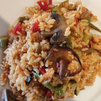 Paella of vegetables and mushrooms at La Fonda Ristol in Viladecavalls