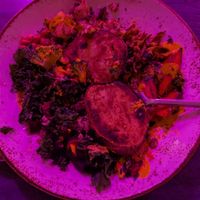 Golden Glow! The lighting in the basement is minimal at Life Alive Organic Cafe in Cambridge