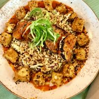 Miso Eggplant & Crispy Rice with no broccoli & extra tofu  at Life Alive Organic Cafe in Cambridge
