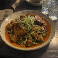 Miso eggplant and crispy rice bowl  at Life Alive Organic Cafe in Cambridge